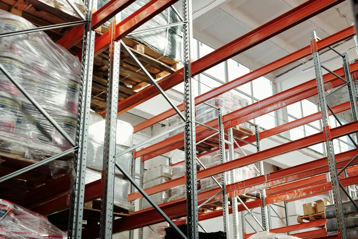 Warehouse racks used for B2B procurement and supply operations